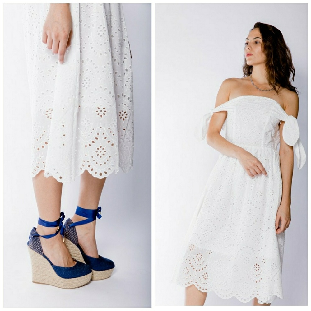NWT, J.O.A. White Eyelet Off The Shoulder Dress - Picture 2 of 3